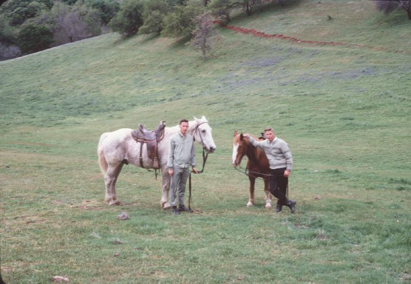 Doug Severt and Larry Steffen horse back riding on Twin Sister, California